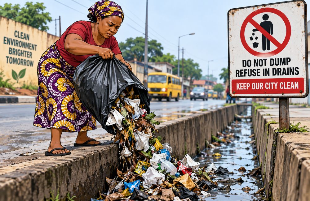 refuse dump in the drain