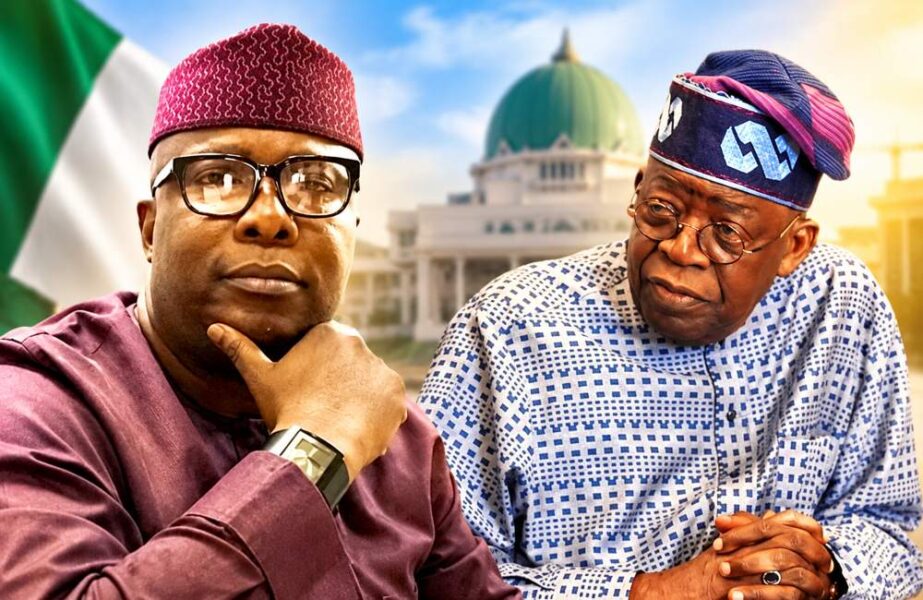 President Bola Tinubu and another man before the Nigerian National Assembly.
