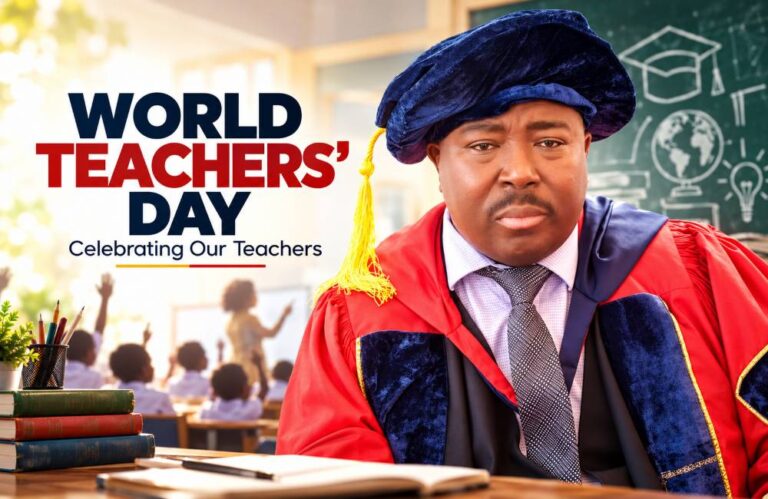 Man in academic regalia celebrating World Teachers' Day.