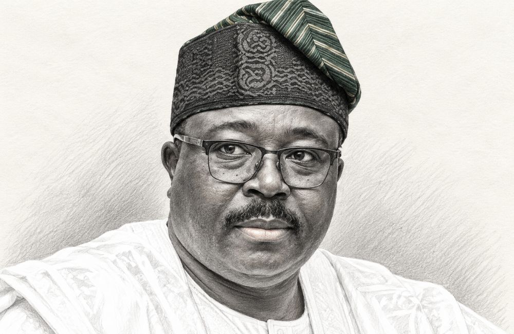 Realistic pencil sketch of a man in traditional Nigerian clothing.